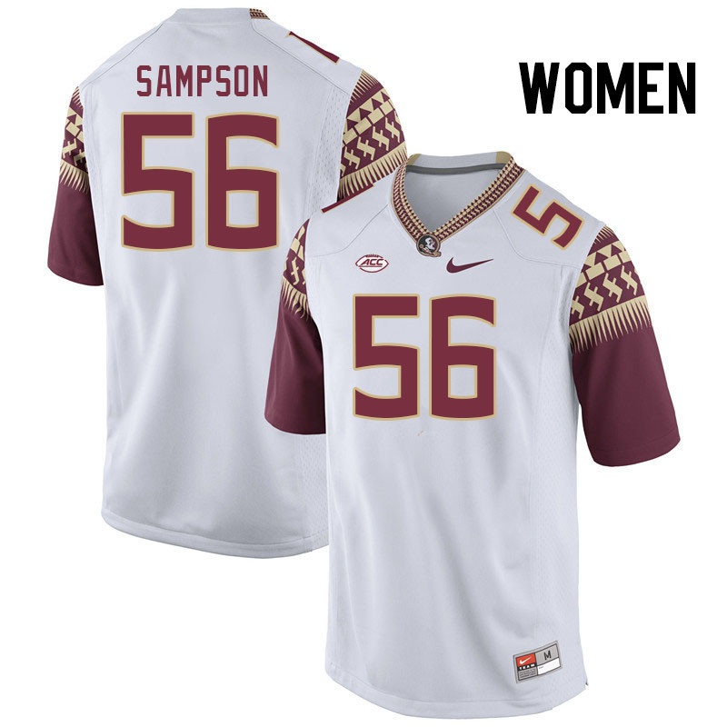Women #56 KJ Sampson Florida State Seminoles College Football Jerseys Stitched Sale-White - Click Image to Close